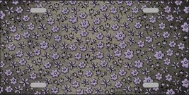 Tan Purple Flower Doodles Print Oil Rubbed Metal Novelty License Plate - £15.10 GBP