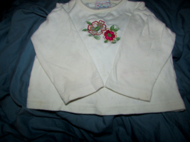 MON PETIT 24 mos. cotton long sleeve top w/2 embroidered flowers (100) - £2.33 GBP