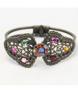 Bracelet Vintage Hinged Clamp On Estate  Multi Color Rhinestones - $16.65