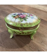 Vintage Norleans Trinket Box Green Gold Foral Footed  1950&#39;s Japan Hinged  - $224.65 MXN