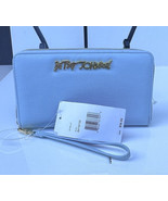 Betsey Johnson Faux Pebbled Leather Zip Around Wallet Wristlet Blue BA10... - $49.99