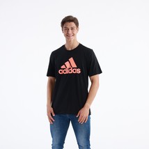 adidas Men&#39;s Short-Sleeve Logo-Graphic T-Shirt Black/Brite Red-Small - £15.28 GBP