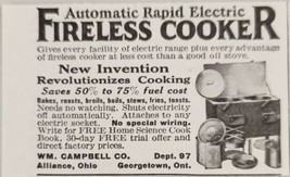 1924 Print Ad Automatic Rapid Electric Fireless Cooker Alliance,OH Georgetown,ON - £5.66 GBP
