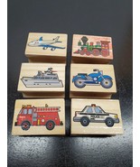 Transportation Wooden Rubber Stampers - Fire Truck - Police Car - Train ... - £7.29 GBP
