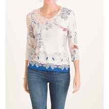 Chicos 3 Border Floral Jersey Knit Top 3/4 Sleeves Stretch V Neck Women Size XL - £14.75 GBP