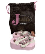 Justin Addison Girls Pink Platform Western Bling Flip Flop Sandals Sz XS... - $34.64