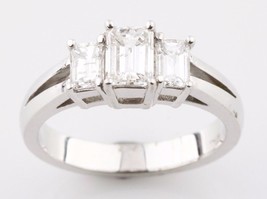 1.36 Carat Émeraude Coupe 3-Stone Diamant 18K or Blanc Fiançailles Taill... - $93,140.71 MXN