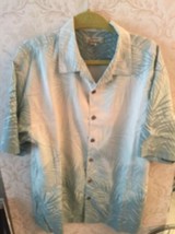 Euc Tommy Bahama Light Blue &amp; Cream Leaves Silk Button Down Shirt Sz L Floral - £27.19 GBP
