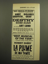 1960 Broadway Plays Advertisement - Destry Rides Again; and La Plume de ma Tante - £11.84 GBP