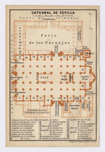 1898 Original Antique Map Of Seville Cathedral / Andalusia / Spain - £14.66 GBP