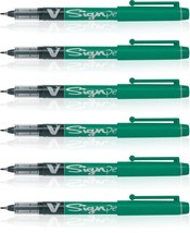 Pilot 6 Pcs Green V Sign Pen Liquid Ink Medium 2mm Nib Tip 0.6mm V-Sign Fibre - $19.79
