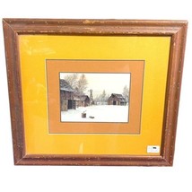 VTG Farm House Country Barn Winter Scene In The Snow Picture 17.5 X 19.5 Rustic - £112.46 GBP