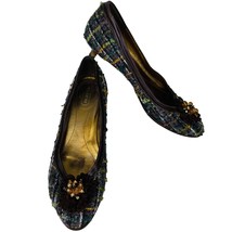 Coach Wool Plaid Kitten Heels 7.5 Brown Gray Green Gold - £39.84 GBP