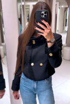 ZARA BNWT 2025. BLACK CROPPED BUTTONED JACKET BLAZER. 9023/207/800 - $176.87