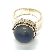 Vtg Sterling Silver Sign 925 sajen Chunky Round Chalcedony Solitaire Ring 7 1/2 - £59.35 GBP