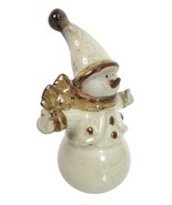 Stoneware Snowman Figurine Glazed Pottery 6.5&quot; Tan Brown xmas Marshall F... - $12.82