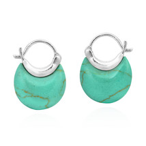 Trendy Simulated Green Turquoise Disc on Sterling Silver Huggie Hoop Ear... - $18.21