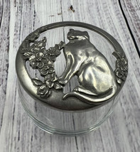 Vintage Seagull Pewter Cat Trinket Dish Potpourri Bowl Catch All Glass Base 1988 - £14.38 GBP