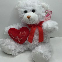 The Petting Zoo White Plush Super Soft Teddy Bear I love You Heart Red V... - £35.96 GBP