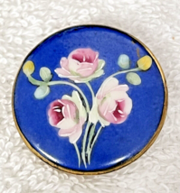 Victorian Pink Rose Spray w Blue Background Porcelain Button 1 3/8 Inch - £31.14 GBP