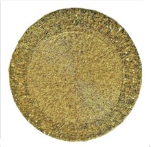 Tahari 15&quot; Christmas Beaded Sequin Placemats Set Of 2 Gold Satin Backed Holiday - £50.88 GBP
