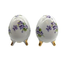 Vintage Oval Hand Painted Purple Flower Salt &amp; Pepper Shaker Retro Kitchen Decor - £11.90 GBP