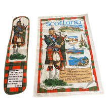 Vtg Set Scotland Westering Home Bagpipes Linen Tea Towel Mitt Causeway UK - £17.01 GBP