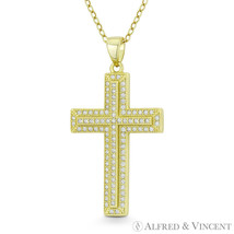 Latin Crucifix Cross Cubic Zirconia .925 Sterling Silver 14k Gold-Plated Pendant - £14.98 GBP+
