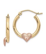 14K two tone gold heart hoop earrings dainty cute 20mm in diameter - €186,71 EUR