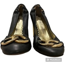 Juicy Couture Y2K Black Leather Mariska Chain Pump Heels Sz 8.5 - $25.00