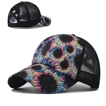 Back Open Cross Ponytail Net Women&#39;s Hat Printed Truck Driver Cap Sports Basebal - £9.77 GBP