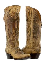 Sand Cross Wing Cowboy Boots Women Leather Rhinestones Studded Snip Toe Zip Up - £86.32 GBP