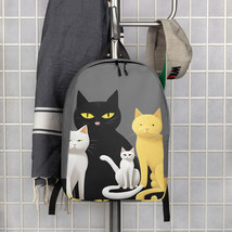 New Minimalist Backpack Black with Cats Zip Top Large Fits Laptop Padded - £28.27 GBP