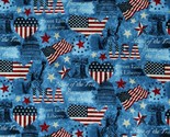 Cotton Patriotic Hearts American Flags USA Blue Fabric Print by the Yard... - $15.95
