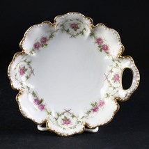 Haviland Limoges Schleiger 1040 Pink Rose Wreath Handled Bonbon Bowl, France 6&quot; - £19.61 GBP