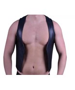 Men Real Leather Bartender Vest Cowhide Bar Waistcoat Open Front Vintage... - $135.64 CAD