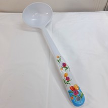 Melamine Ware ladle spoon floral tulips flowers scoop hard plastic white... - $13.00