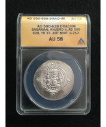PYE37 ART Mint Sasanian Kings Kushro II Silver Drachm ANACS AU58 - $425.00