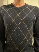 Fossil Men&#39;s Sz XL V-Neck Wool Blend Argyle Sweater A9 - $17.18