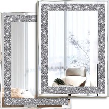 Xihacty 2 Piece Wall Mirrors, Crush Diamond Mirrors Wall Decor, Silver, 11”X15” - £44.75 GBP