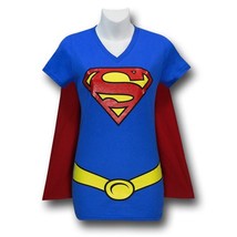 Supergirl Women&#39;s V-Neck Caped Costume T-Shirt Blue - £29.30 GBP