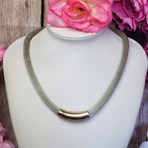 Signed FREEDOM Silver Gold Tone Mesh Link Necklace Fashion Choker - £13.35 GBP