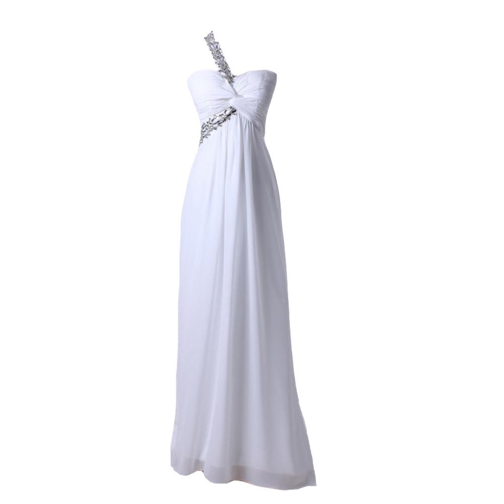 Kivary Women's Chiffon White A Line Criss Cross Bling Bling Crystals Long Formal