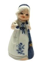 Vintage Jasco Bell Dutch Woman Broom Blue and White Porcelain 4 Inch Tall Taiwan - £7.84 GBP