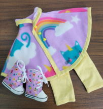 Doll Clothes Fleece Poncho Pants Floral Boots Jacket fits American Girl ... - £16.93 GBP