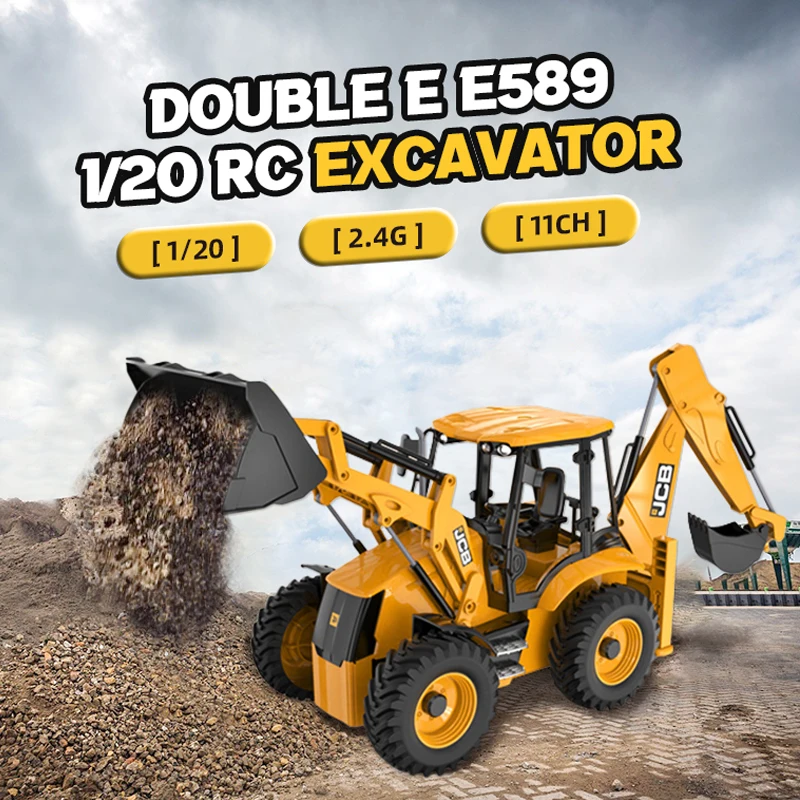 1/20 RC Car Double E 11CH Remote Control Excavator JCB Backhoe Loader Light - £62.99 GBP