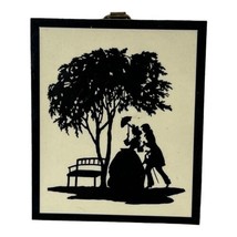 Miniature Vintage Silhouette Courting  Couple  Print on Wood Man Woman Kissing - £29.98 GBP