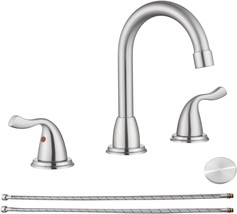 Bathroom Faucets For Sink 3 Hole Brushed Nickel 8 Inch Widespread Bathro... - £61.58 GBP