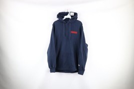Vintage 90s Champion Mens Large Faded Spell Out Box Logo Hoodie Sweatshirt Blue - £54.87 GBP