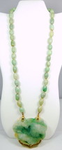 14K And 18K Yellow Gold Large Jade Carved Pendant Necklace - £2,121.16 GBP